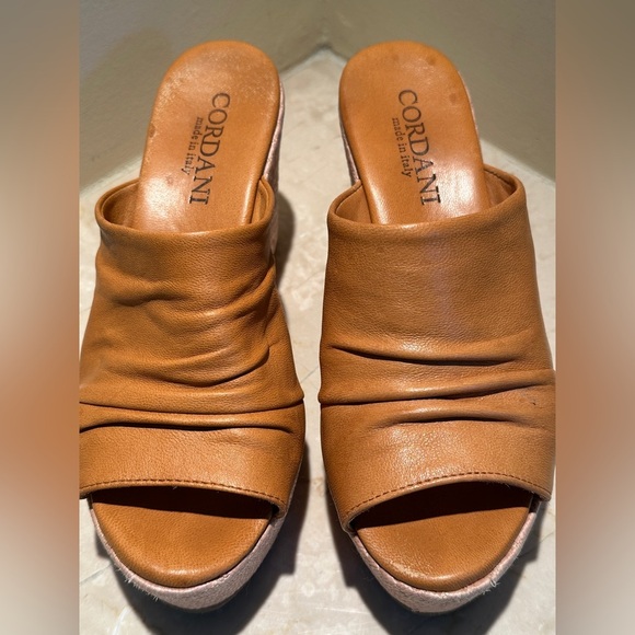 Cordani Made in Italy Leather slides platform shoes sandals curio brown color 38 - Picture 3 of 10